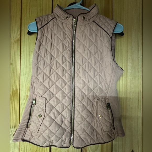 None Tops - Quilted Pink Vest with Zipper